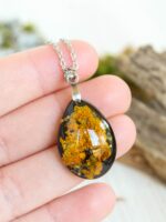 Terrarium lichen necklace, Pressed plant necklace, Woodland lover necklace, Teardrop pendant necklace, Organic jewelry, Orange moss necklace