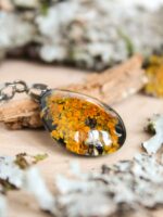 Terrarium lichen necklace, Pressed plant necklace, Woodland lover necklace, Teardrop pendant necklace, Organic jewelry, Orange moss necklace