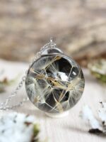 Dandelion wish necklace, Real dandelion seed necklace, Terrarium necklace, Black pendant necklace, Dandelion resin jewelry, Make a wish