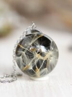 Dandelion wish necklace, Real dandelion seed necklace, Terrarium necklace, Black pendant necklace, Dandelion resin jewelry, Make a wish