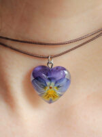 Layered Choker Necklace with Pressed Flower Pendant in Resin