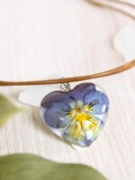 Layered Choker Necklace with Pressed Flower Pendant in Resin