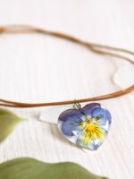 Layered Choker Necklace with Pressed Flower Pendant in Resin