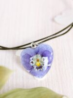 Purple Pansy Flower Choker, Black Cord Necklace with Pendant