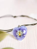 Purple Pansy Flower Choker, Black Cord Necklace with Pendant