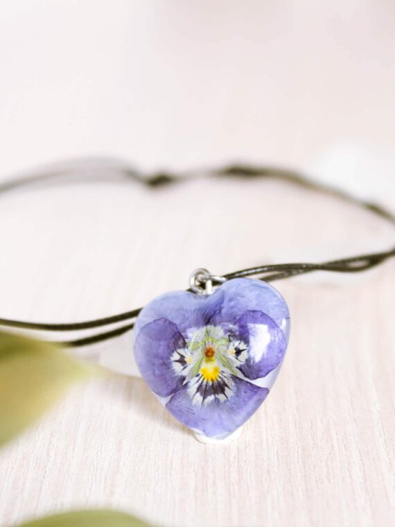 Purple Pansy Flower Choker, Black Cord Necklace with Pendant