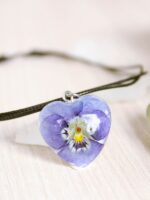 Purple Pansy Flower Choker, Black Cord Necklace with Pendant