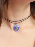 Purple Pansy Flower Choker, Black Cord Necklace with Pendant