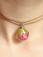 Double Layer Choker Necklace with Dried Rosebud in Resin
