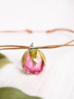 Double Layer Choker Necklace with Dried Rosebud in Resin