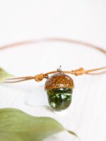 Nature Choker Necklace with Real Acorn and Green Moss
