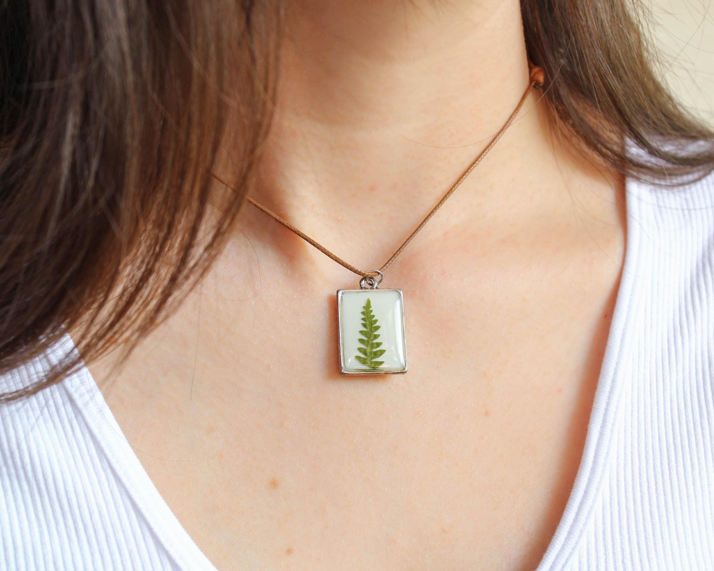 Pressed Fern Choker Necklace - Double Sided Pendant