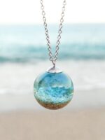 Beach necklace choker, Ocean inspired necklace, Beach sand jewelry, Blue pendant choker necklace, Ocean lover gift ideas, Boho beach jewelry