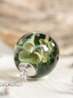 Forest inspired necklace, Pixie cup lichen necklace, Botanical resin jewelry, Terrarium necklace pendant, Unique gift for him or her