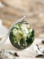 Forest inspired necklace, Pixie cup lichen necklace, Botanical resin jewelry, Terrarium necklace pendant, Unique gift for him or her