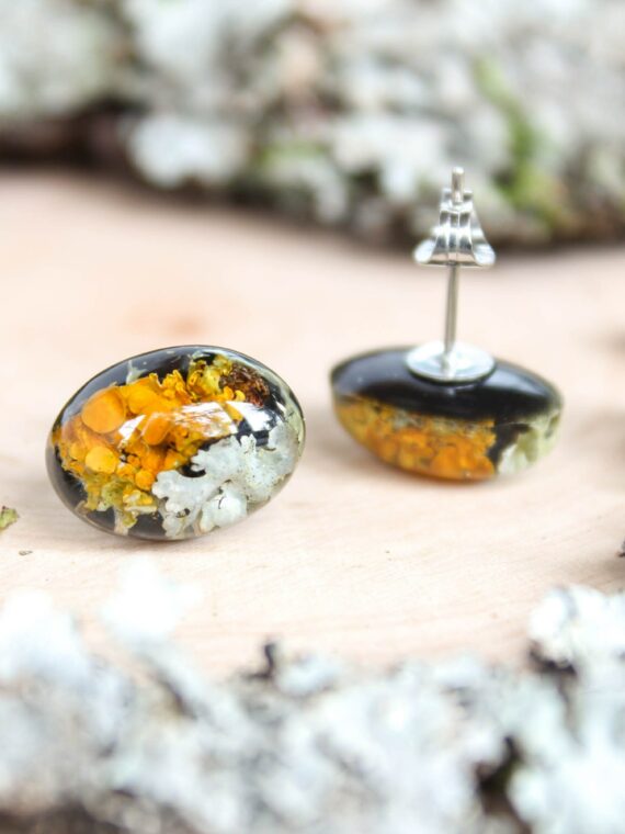 Organic earrings, Moss lichen jewelry, Tiny stud earrings, Oval stud earrings, Boho post earrings, Natural stud earrings, Birthday gift idea