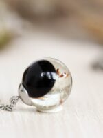 Minimalist black necklace, Real dandelion seed necklace, Tiny black pendant necklace, Dainty charm necklace, Terrarium necklace, Make a wish