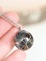 Minimalist black necklace, Real dandelion seed necklace, Tiny black pendant necklace, Dainty charm necklace, Terrarium necklace, Make a wish