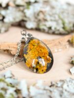 Terrarium lichen necklace, Pressed plant necklace, Woodland lover necklace, Teardrop pendant necklace, Organic jewelry, Orange moss necklace