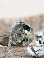 Dandelion wish necklace, Real dandelion seed necklace, Terrarium necklace, Black pendant necklace, Dandelion resin jewelry, Make a wish