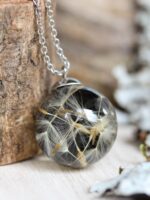 Dandelion wish necklace, Real dandelion seed necklace, Terrarium necklace, Black pendant necklace, Dandelion resin jewelry, Make a wish