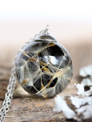 Dandelion wish necklace, Real dandelion seed necklace, Terrarium necklace, Black pendant necklace, Dandelion resin jewelry, Make a wish