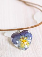 Layered Choker Necklace with Pressed Flower Pendant in Resin