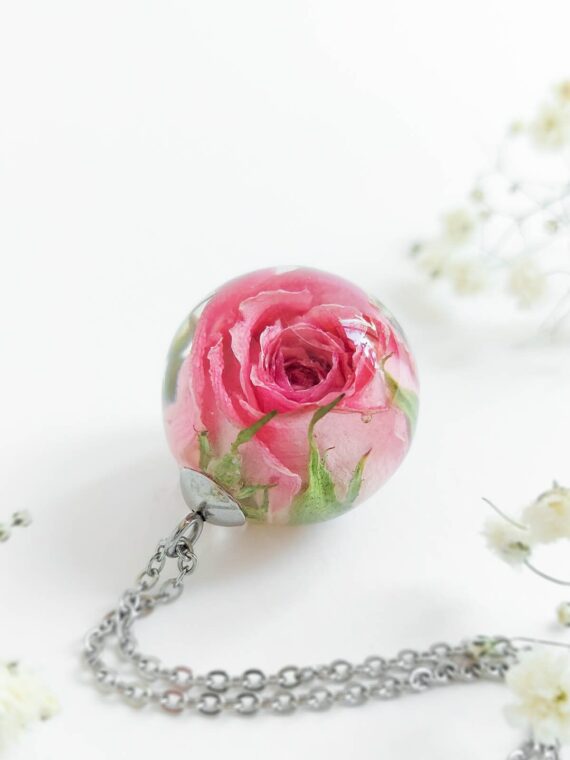 Pink Rose Pendant Necklace – Unique Birthday Gift For Her