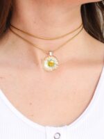 Double Layered Choker Necklace with Pressed Daisy Flower