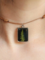 Botanical Choker Necklace with Fern – Black Rectangle Pendant