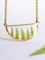 Botanical necklace, Pressed fern necklace, Minimalist geometric necklace, Terrarium necklace, Real plant jewelry, Semicircle necklace