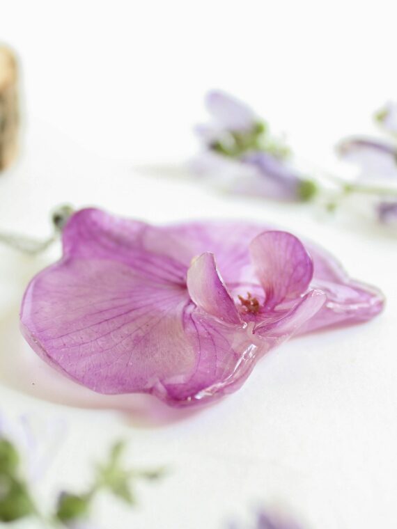 Pressed Orchid Flower Necklace - Large Purple Flower Necklace