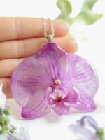 Pressed Orchid Flower Necklace - Large Purple Flower Necklace