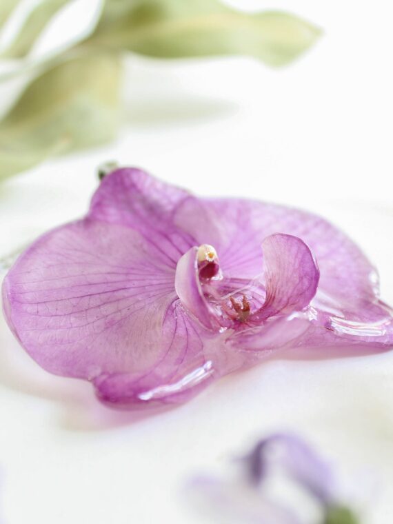 Pressed Orchid Flower Necklace - Large Purple Flower Necklace