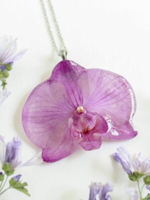 Pressed Orchid Flower Necklace - Large Purple Flower Necklace