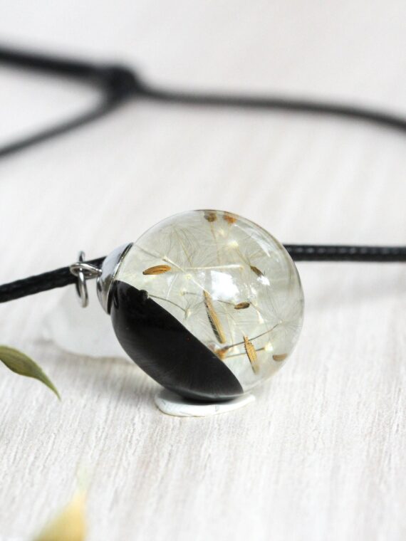 Black Choker with Dandelion Seeds Charm - Good Luck Gifts for Her