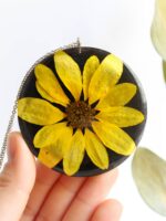 Sunflower necklace, Real flower necklace, Yellow floral necklace, 30 birthday gift for women, Sun flower jewelry, Nature inspired necklace