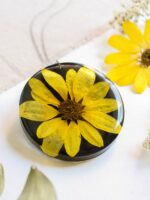 Pressed sunflower necklace, Yellow flower necklace, Large flower necklace, Gift for women, Big pendant necklace, Flower statement necklace