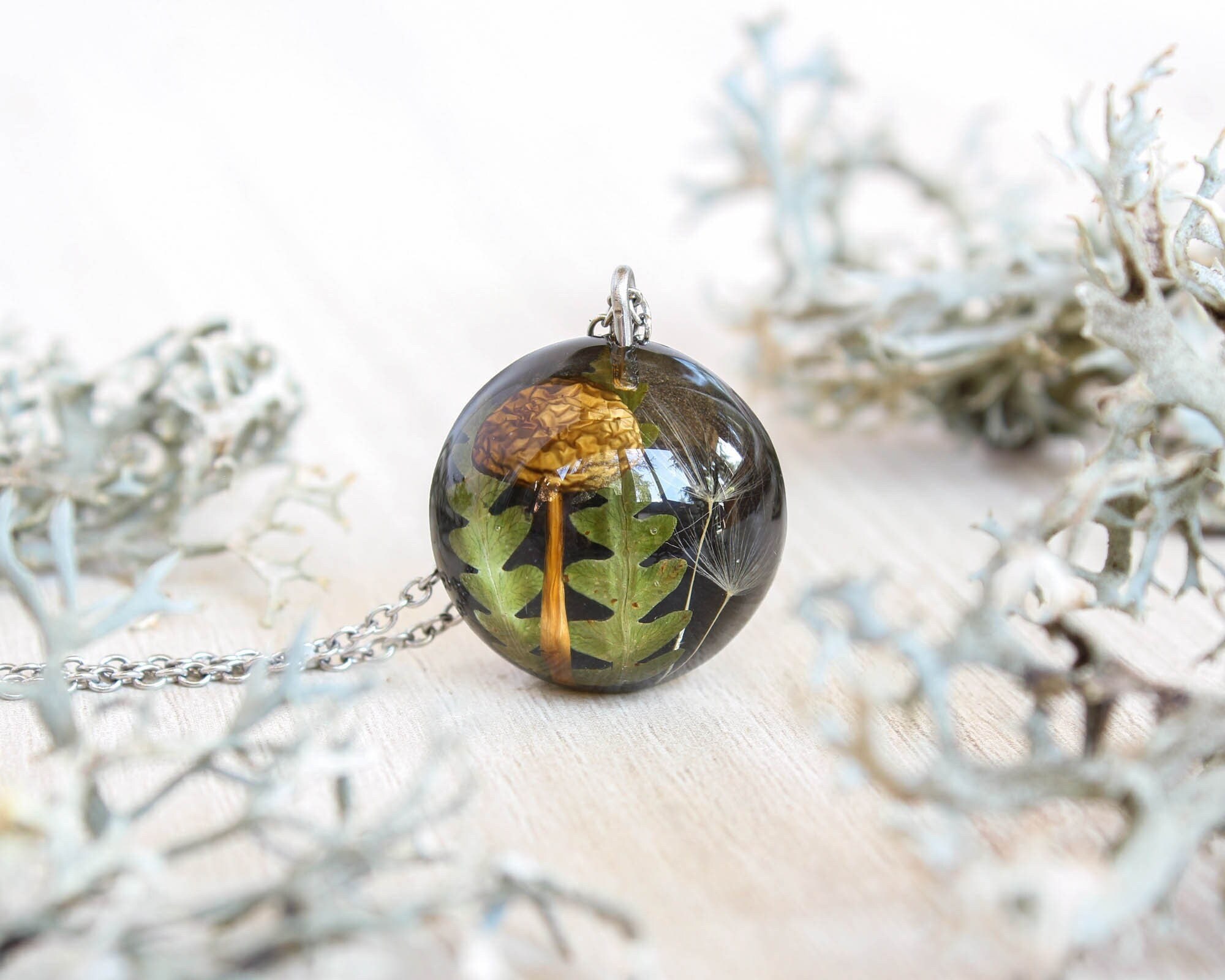 Forest in a necklace, Real mushroom pendant, Nature inspired necklace