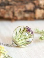 Scotland necklace, Thistle flower necklace, Dried flower necklace, Scotland jewelry, Botanical resin necklace, Scottish gifts for her or him