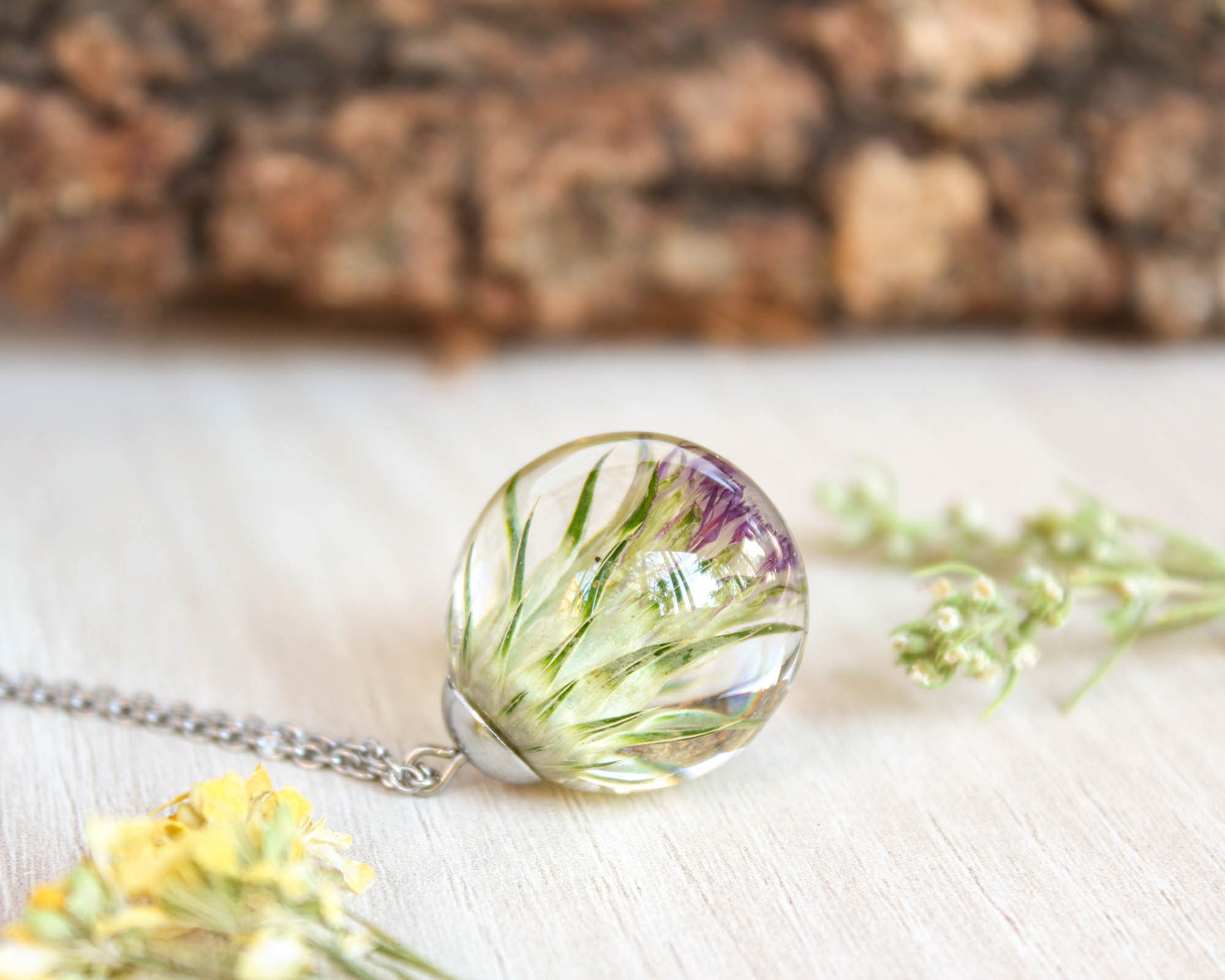 Scotland necklace, Thistle flower necklace, Dried flower necklace, Scotland jewelry, Botanical resin necklace, Scottish gifts for her or him