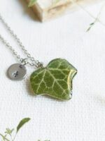 Custom initial necklace, Pressed leaf necklace, Botanical necklace, Dainty leaf necklace, Custom gift for women, Green leaf necklace