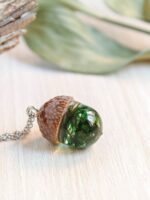 Real acorn necklace from the forest for nature lovers, Botanical resin necklace with green moss, Unique fairy necklace handmade for women
