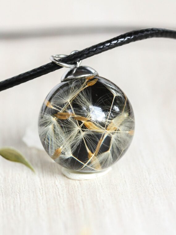 Black Choker with Dandelion Seeds Charm - Good Luck Gifts for Her