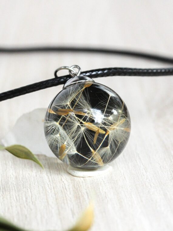 Black Choker with Dandelion Seeds Charm - Good Luck Gifts for Her