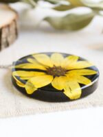 Pressed sunflower necklace, Yellow flower necklace, Large flower necklace, Gift for women, Big pendant necklace, Flower statement necklace