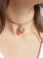 Double Layer Choker Necklace with Dried Rosebud in Resin
