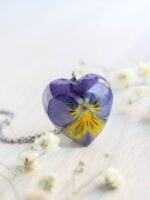 Mother and daughter necklace set, Real flower pendant necklace, Pansy flower jewelry, Mom birthday gift from daughter, Mommy and me necklace