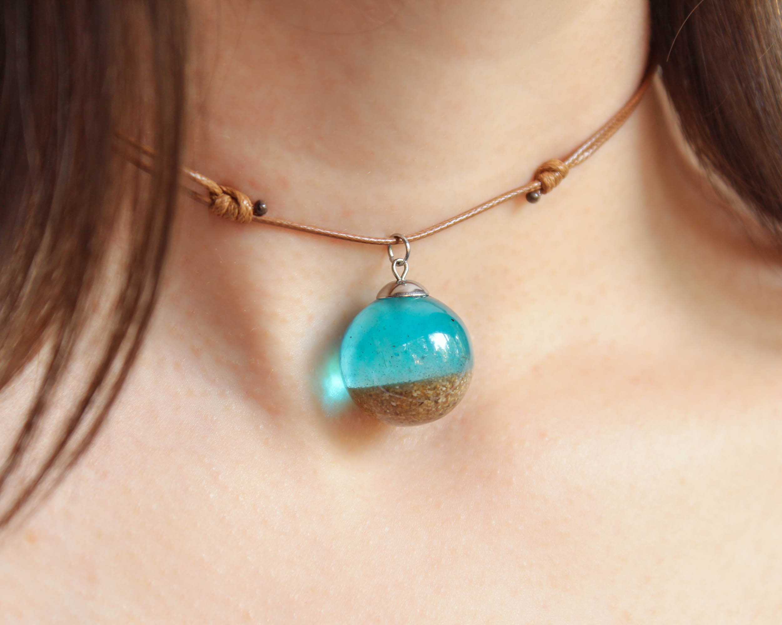 Ocean choker necklace, Summer choker necklace, Beach sand necklace, Blue choker necklace, Birthday gifts for daughter, Choker with charm