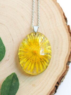 Wild flower necklace, Pressed dandelion flower necklace, Meadow necklace, Dandelion necklace for mom, Yellow dandelion jewelry, Nature gifts